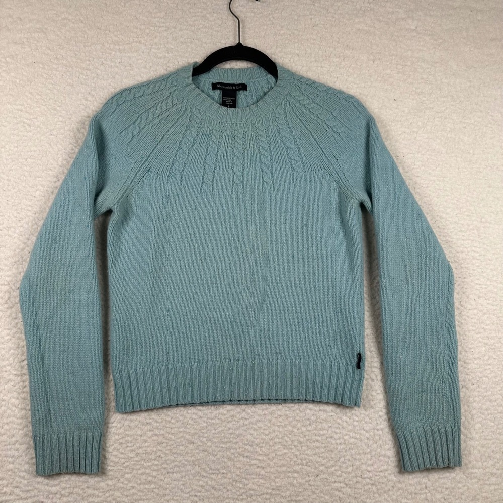 Abercrombie & Fitch Sweater Women L Lambswool Cable Knit Blue Cropped Preppy